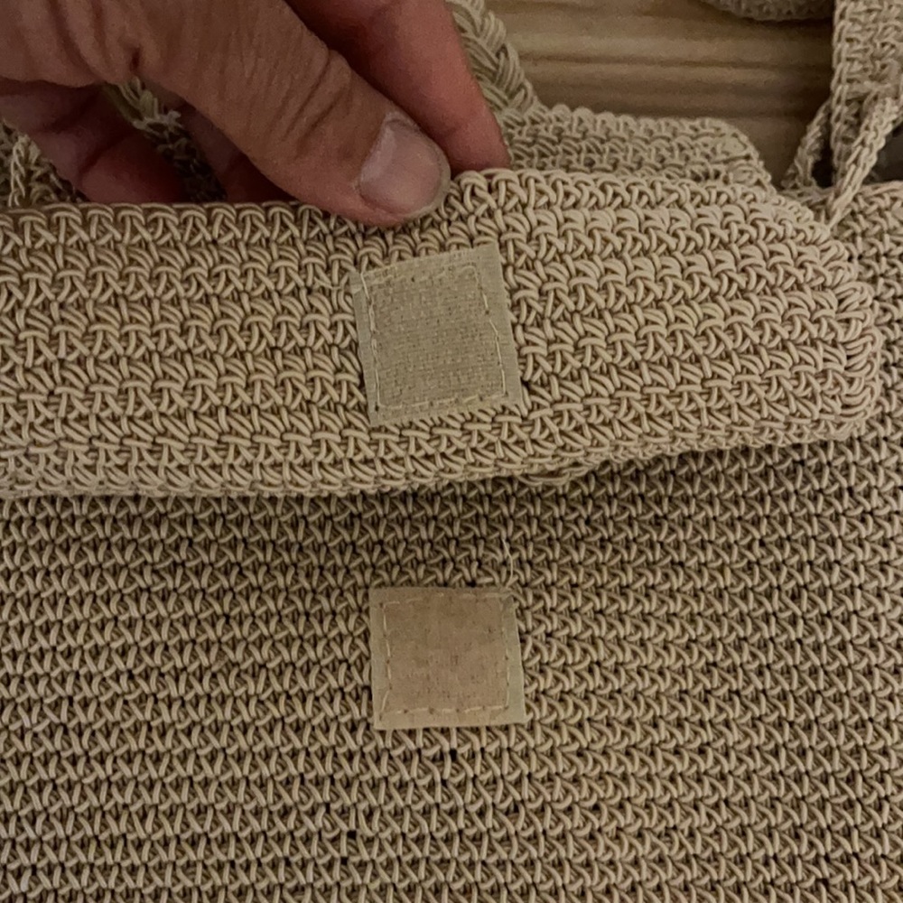 Knit Drawstring Beige Woven Backpack - image 5